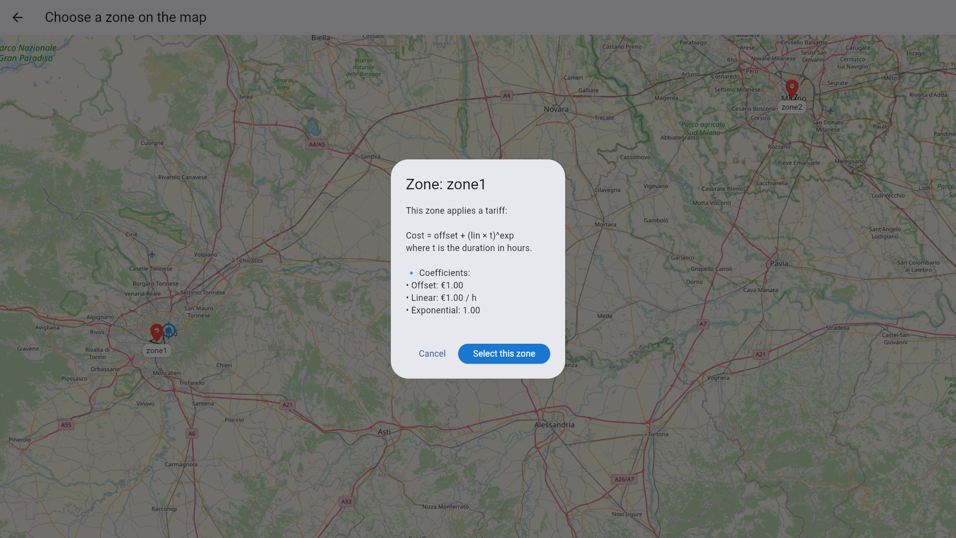 Select Zone on the Map